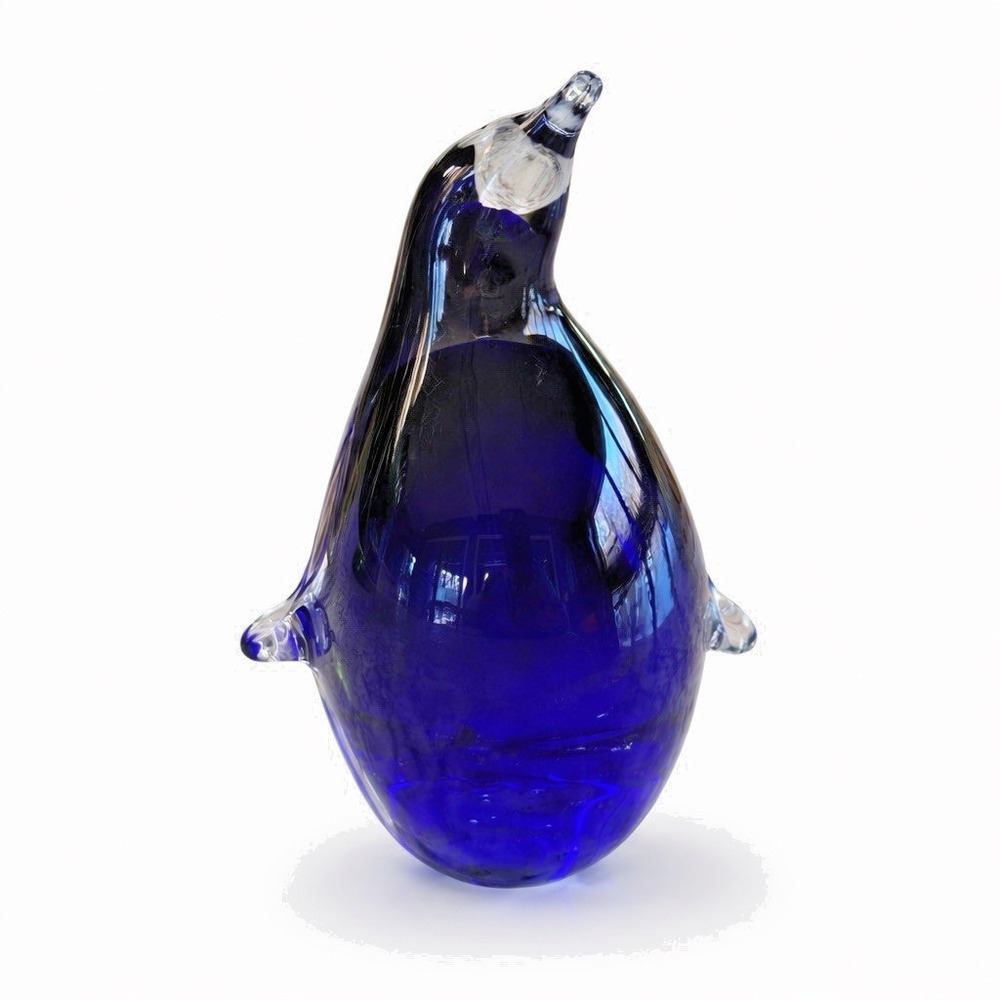 Hand Blown Cobalt Blue Art Glass Penguin Figurine 5 Inch Studio Crafted Vintage!
